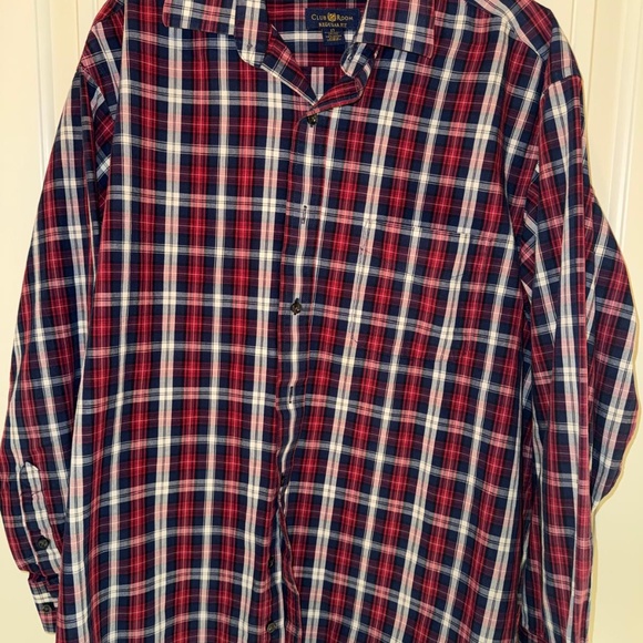LIGHTLY USED Club Room Shirt 17 34/35 Red Plaid Button Up Long Sleeve - Picture 2 of 5